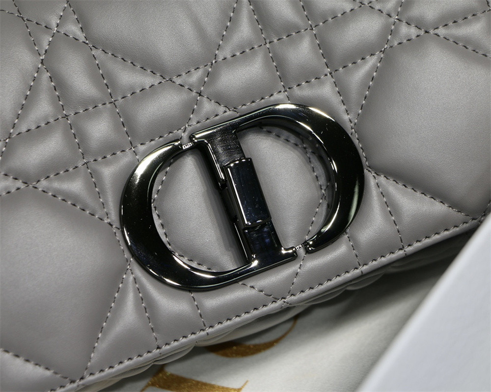 small d*or caro bag grey S*pple cannage calfskin with silver hardware 20 x 12 x 7 cm