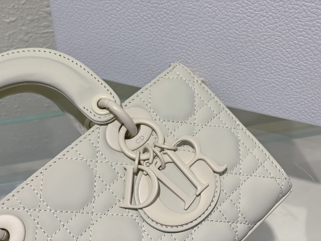 D*or small lady d-joy bag ultramatte white cannage calfskin