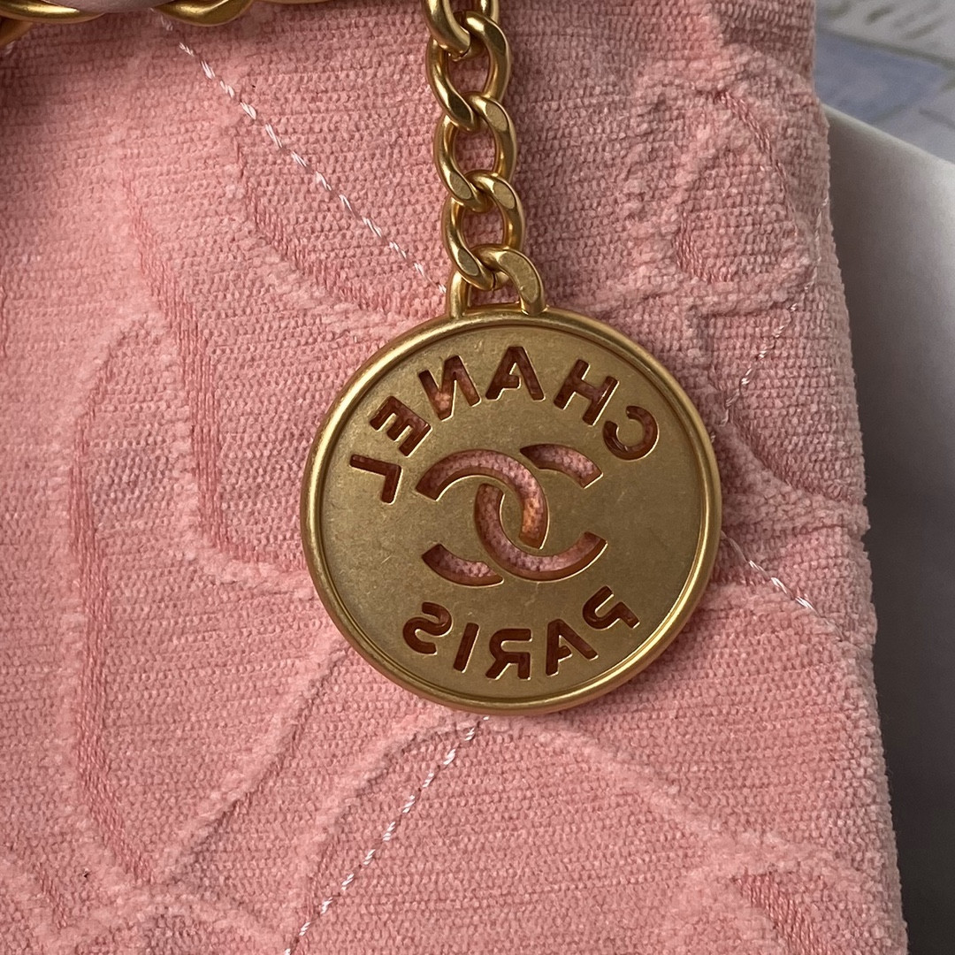 Ch*el 22 small handbag velvet pink 13.7×14.4×2.7 in