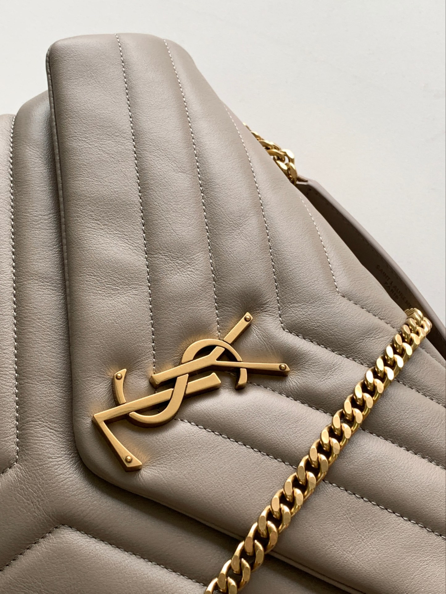 Y*L loulou medium in quilted leather gray 12.5 x 8.6 x 3.5 inches