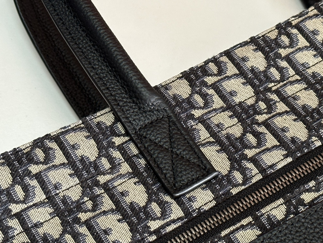 D*or safari tote bag blue D*or oblique jacquard and grained calfskin 15.5 x 14 x 4.5 inches