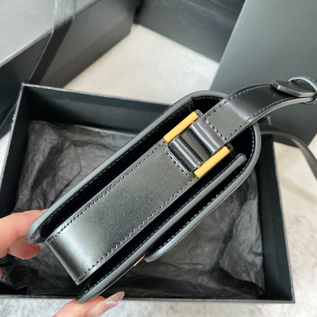 y*l solferino small satchel in box Sa**t Lau*nt black 7.4 x 5.1 x 1.9 inches