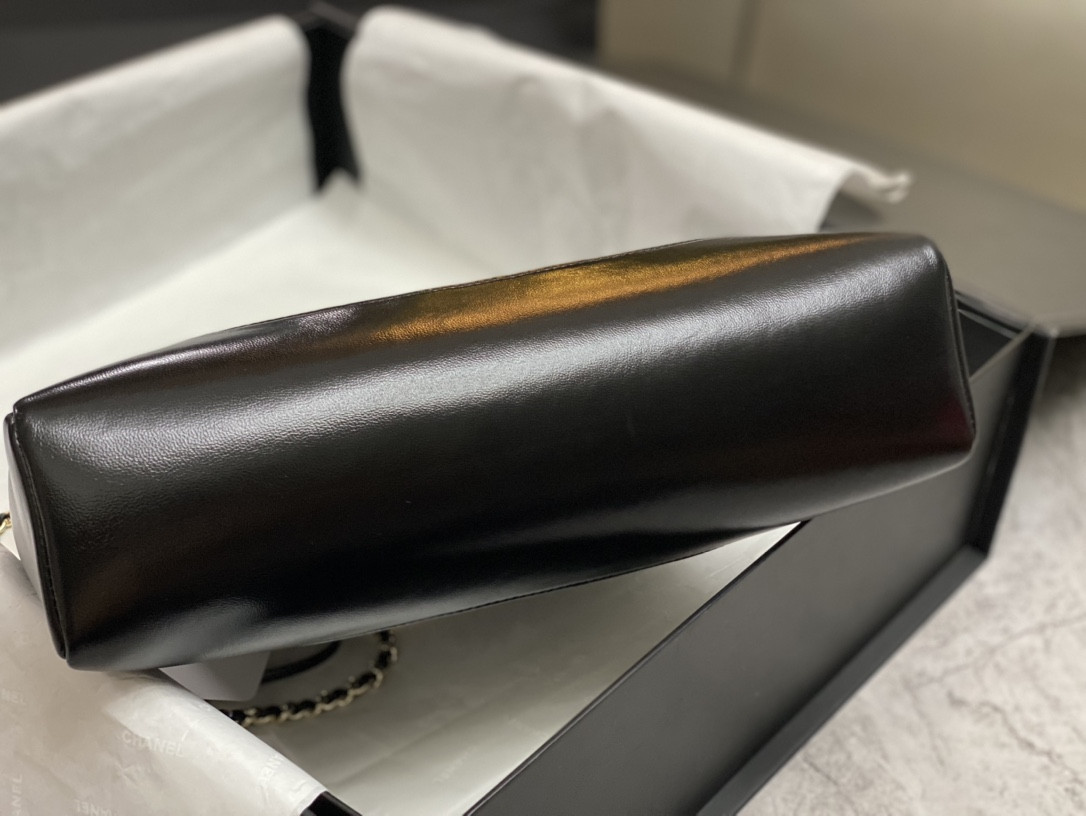 Ch*el shopping bag shiny lambskin & gold-tone metal black11.7 × 11.3 × 3.5 in