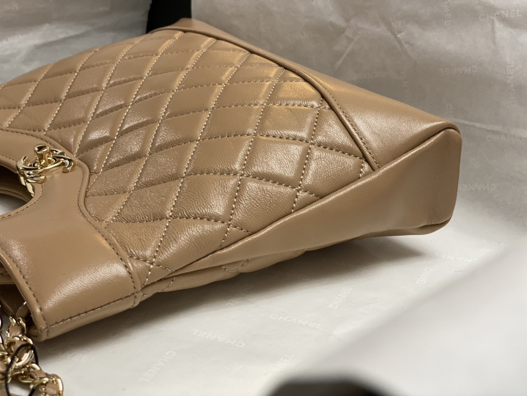 Ch*el mini shopping bag shiny lambskin & gold-tone metal 22x23x5.5cm