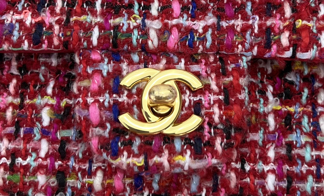 Ch*el mini classic 11.12 handbag tweed & gold-tone metal 4.7 × 7.8 × 2.3 in